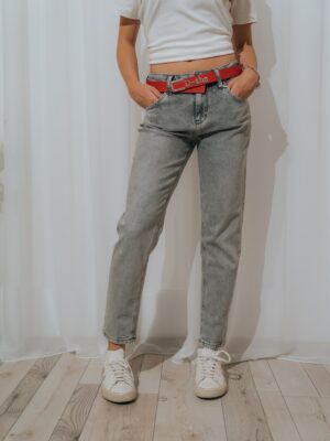 Blugi mom-fit gri fin sclipitoare
